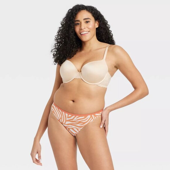 (2) Auden Animal Print Mesh Thong Underwear Panties Orange Medium NEW - Picture 8 of 9